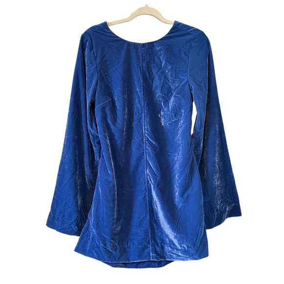 NWT, Free People Chelsey Mini Dress Blue Velvet Open Back Bell Sleeves, Sz S - Picture 12 of 15